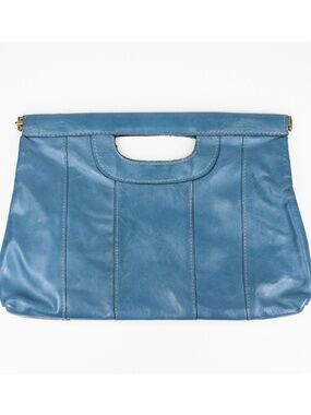 Genuine Leather Clutch Handbag Blue Patchwork vintage retro 60s 70 Spring Summer
